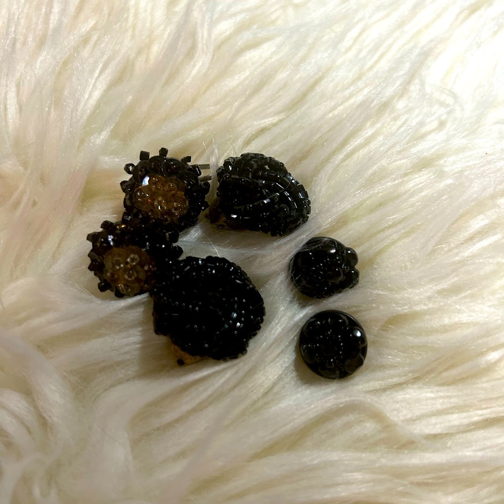 Three Pair Vintage Black Glass Beaded Earrings